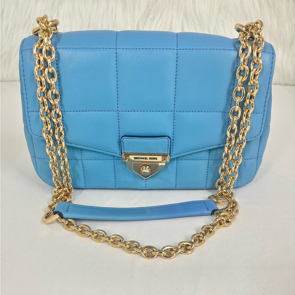 Michael Kors Sky Blue Quilted Shoulder Bag with Gold Chain